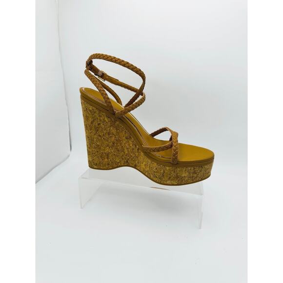 PAIGE cognac Hazel Ankle Strap Platform Wedge Sandal (Women) size 8.5 - Picture 1 of 10